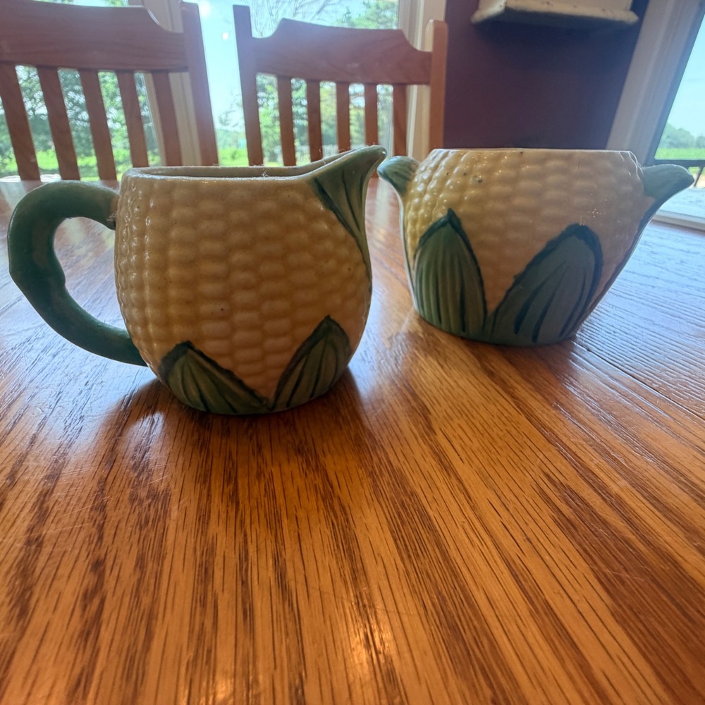VTG Corn On‎ The Cob Creamer And Sugar Bowl Set Kitschy Farmhouse *Flawed* Craft
